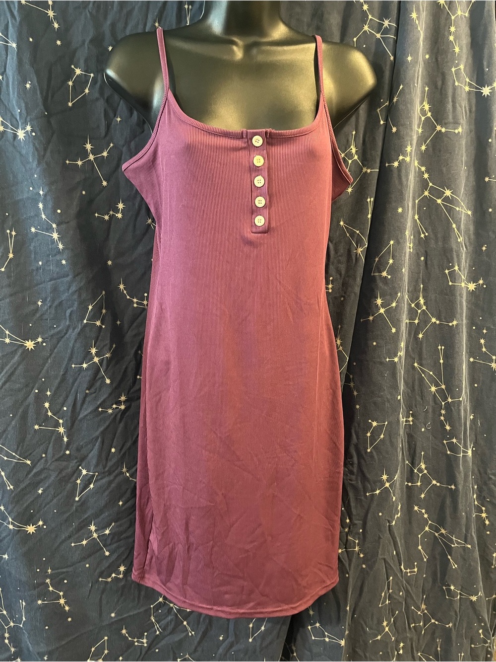 Women's Ribbed Button-Front Camisole Dress/Nightdress - Plum